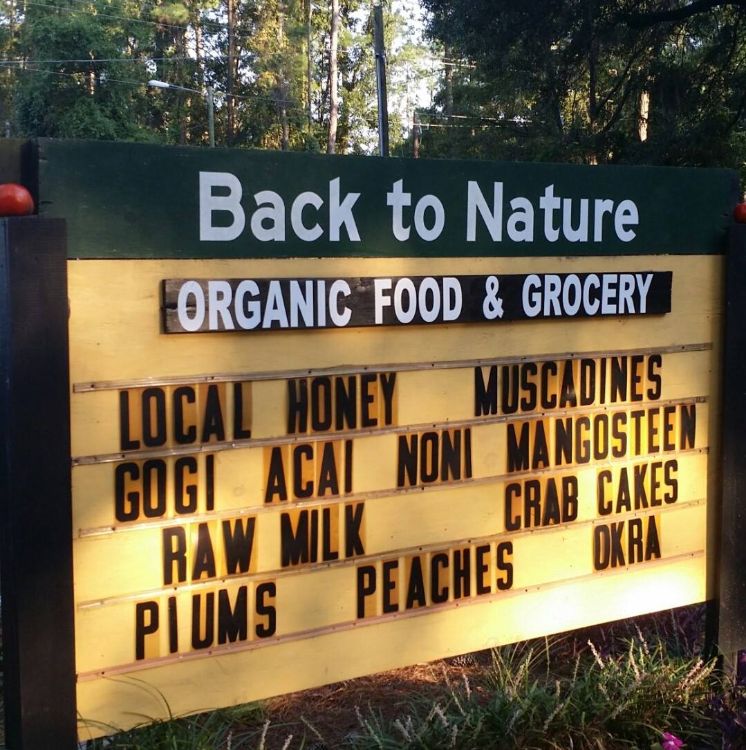 Back to Nature natural foods sign
